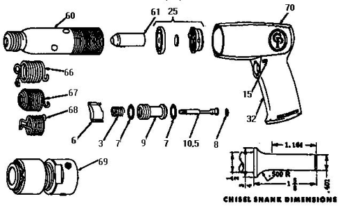 Unit Parts Diagram and Parts List for CP-711  Chicago Pneumatic Hammer Drill